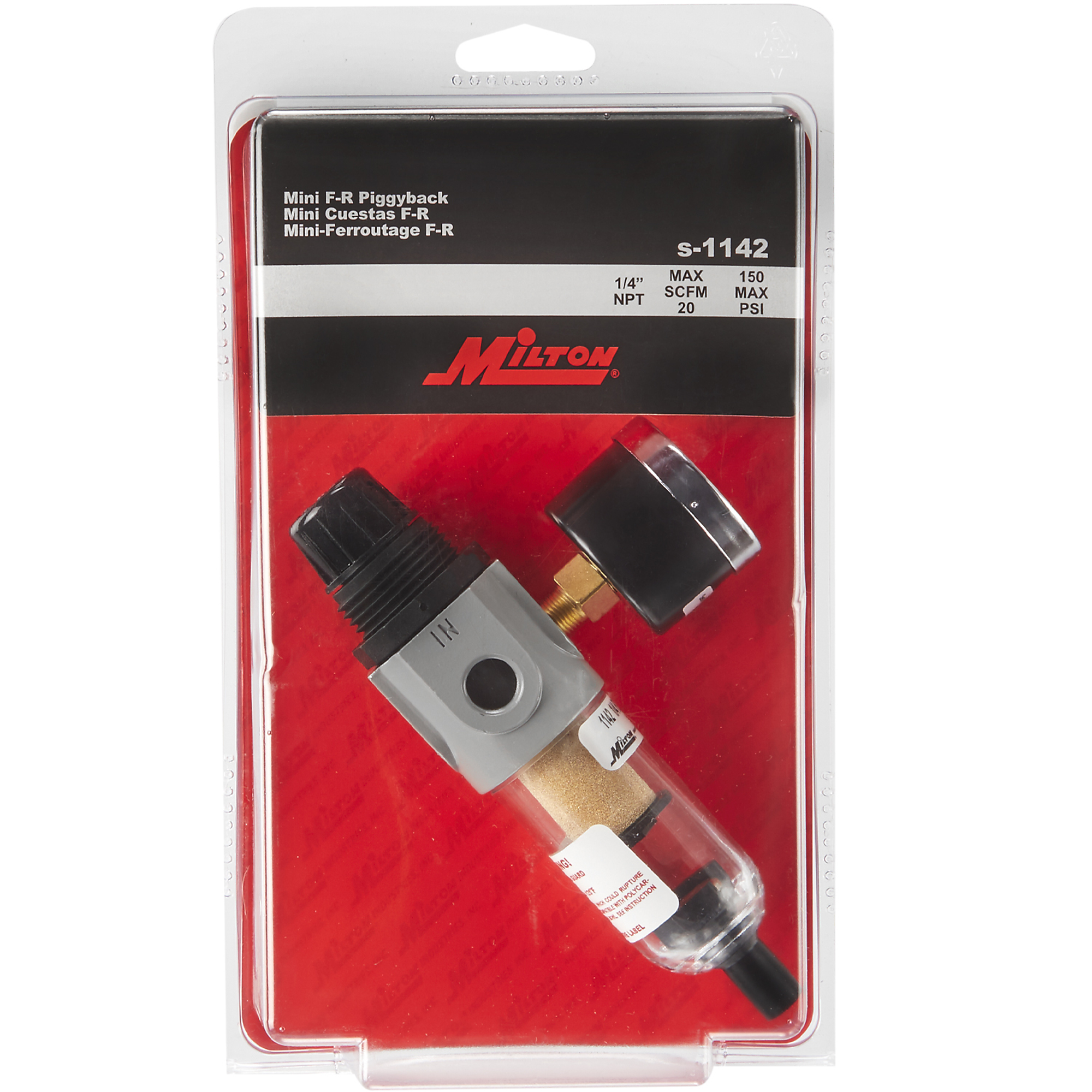 Milton 1/4" NPT Polycarbonate Mini Piggyback Filter Regulator with 0-160psi Gauge